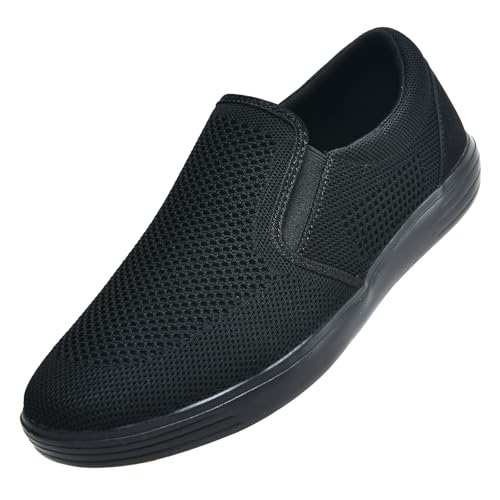 konhill Herren Slip On Schuhe Trainers - Casual Atmungsaktiv Komfortabel Mesh Walking Schuhe Kleid Sneaker Loafers EU 44 Alles schwarz von konhill