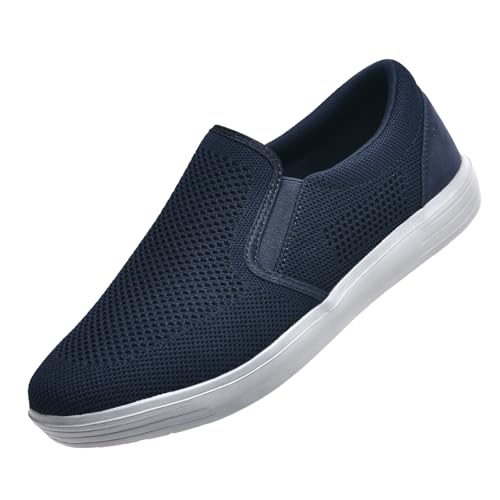 konhill Herren Slip On Schuhe Trainers - Casual Atmungsaktiv Komfortabel Mesh Walking Schuhe Kleid Sneaker Loafers EU 45 Navy blau von konhill