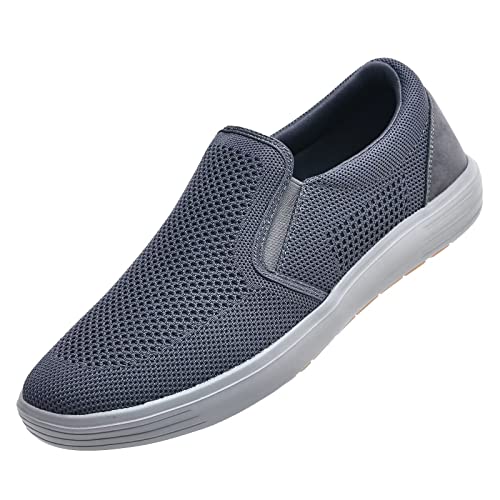 konhill Herren Slip On Schuhe Trainers - Casual Atmungsaktiv Komfortabel Mesh Walking Schuhe Kleid Sneaker Loafers EU 46 Dunkelgrau von konhill