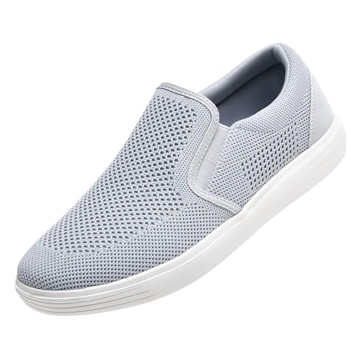 konhill Herren Slip On Schuhe Trainers - Casual Atmungsaktiv Komfortabel Mesh Walking Schuhe Kleid Sneaker Loafers EU 46 Hellgrau von konhill