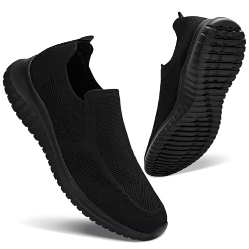 konhill Herren Slip On Sneaker - Leichtgewicht Bequeme Tennis Atmungsaktive Mesh Schuhe EU 40 Alles schwarz von konhill