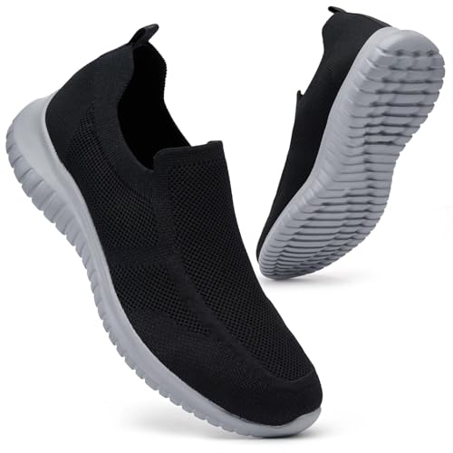 konhill Herren Slip On Sneaker - Leichtgewicht Bequeme Tennis Atmungsaktive Mesh Schuhe EU 41 Schwarz/Grau von konhill