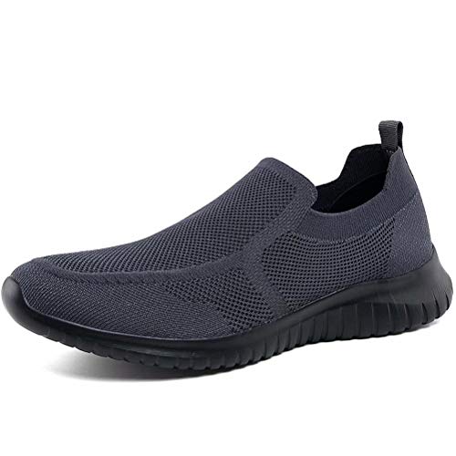 konhill Herren Slip On Sneaker - Leichtgewicht Bequeme Tennis Atmungsaktive Mesh Schuhe EU 43 Grau/Schwarz von konhill
