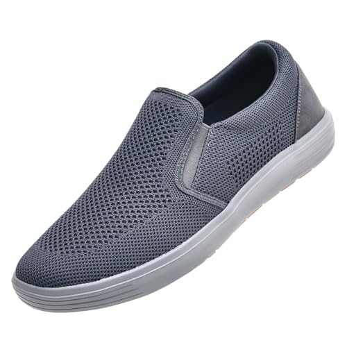 konhill Herren Slip On Schuhe Trainers - Casual Atmungsaktiv Komfortabel Mesh Walking Schuhe Kleid Sneaker Loafers EU 40 Dunkelgrau von konhill