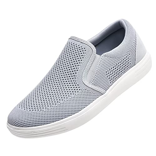 konhill Herren Sneaker Slip On Schuhe - Casual Deck Atmungsaktive Bequeme Mesh Walkingschuhe rutschfeste Walking Sport Sneakers EU 46 Hellgrau von konhill