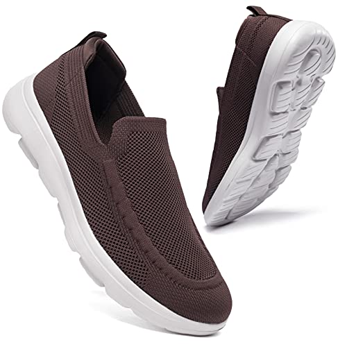 konhill Herren Sneakers Slip-on Schuhe - Leichtgewicht Atmungsaktive Mesh Freizeitschuhe Bequemes Gym Sport Tennisschuhe Weiche Turnschuhe EU 46 Braun von konhill