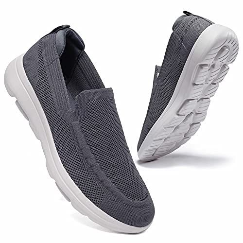 konhill Herren Sneakers Slip-on Schuhe - Leichtgewicht Atmungsaktive Mesh Freizeitschuhe Bequemes Gym Sport Tennisschuhe Weiche Turnschuhe EU 46 Dunkelgrau von konhill