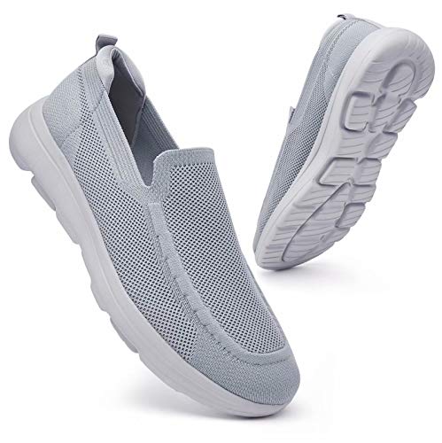 konhill Herren Sneakers Slip-on Schuhe - Leichtgewicht Atmungsaktive Mesh Freizeitschuhe Bequemes Gym Sport Tennisschuhe Weiche Turnschuhe EU 46 Hellgrau von konhill