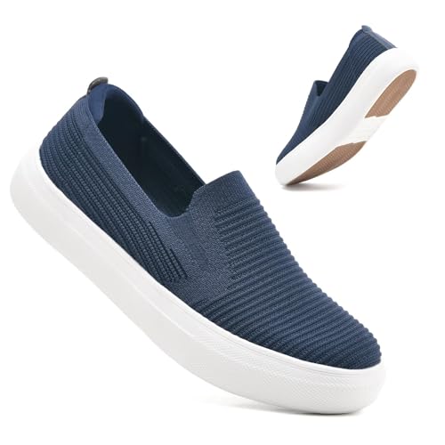 konhill Loafers für Frauen Slip auf Walking Schuhe Stricken Atmungsaktiv Tennis Arbeit Komfortable Fashion Trainers Sneakers Aus der Navy EU 37.5 von konhill