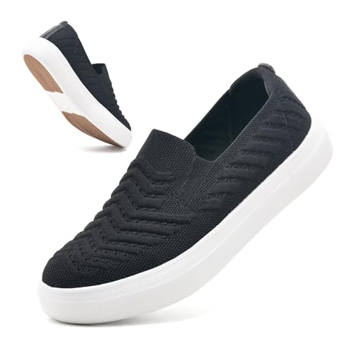 konhill Slip On Schuhe für Frauen Loafers Casual Atmungsaktiv Komfortabel Walking Schuhe Sneakers Trainers EU 41 Schwarz von konhill