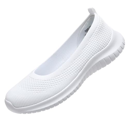 konhill Slip on Turnschuhe Frauen Laufschuhe leicht Flats Schuhe atmungsaktiv Loafer Mesh Walking Schuhe Casual Trainer Ganz Weiß EU 41 von konhill