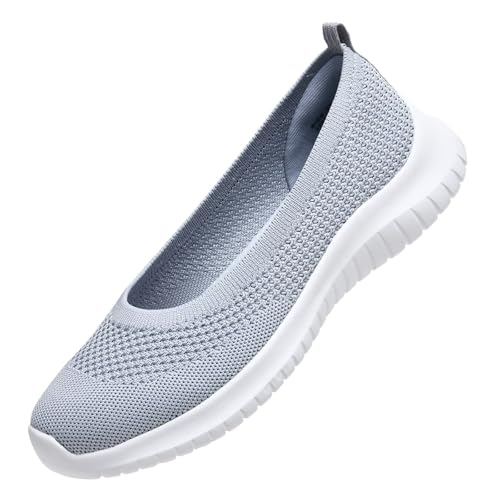 konhill Slip on Turnschuhe Frauen Laufschuhe leicht Flats Schuhe atmungsaktiv Loafer Mesh Walking Schuhe Casual Trainer Hellgrau EU 40 von konhill