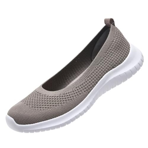konhill Slip on Turnschuhe Frauen Laufschuhe leicht Flats Schuhe atmungsaktiv Loafer Mesh Walking Schuhe Casual Trainer Khaki EU 36 von konhill