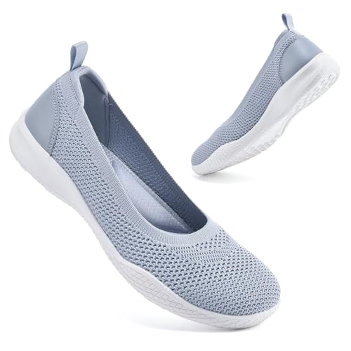 konhill Slipper & Mokassins für Damen, Sportschuhe, Leichte Slip On Sneakers Mesh Flache Schuhe Trainers Hellgrau EU 41 von konhill
