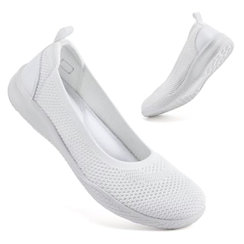 konhill Slipper & Mokassins für Damen, Sportschuhe, Leichte Slip On Sneakers Mesh Flache Schuhe Trainers Weiß EU 37.5 von konhill
