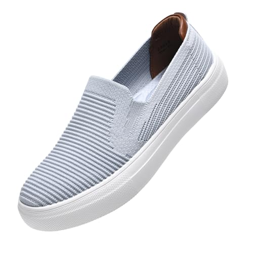 konhill Sportschuhe Damen Slip On Sneaker atmungsaktiven Walking Schuhe Komfort leichte Fitness Turnschuhe Hellgrau EU 36 von konhill