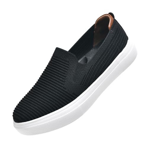 konhill Sportschuhe Damen Slip On Sneaker atmungsaktiven Walking Schuhe Komfort leichte Fitness Turnschuhe Schwarz EU 40 von konhill