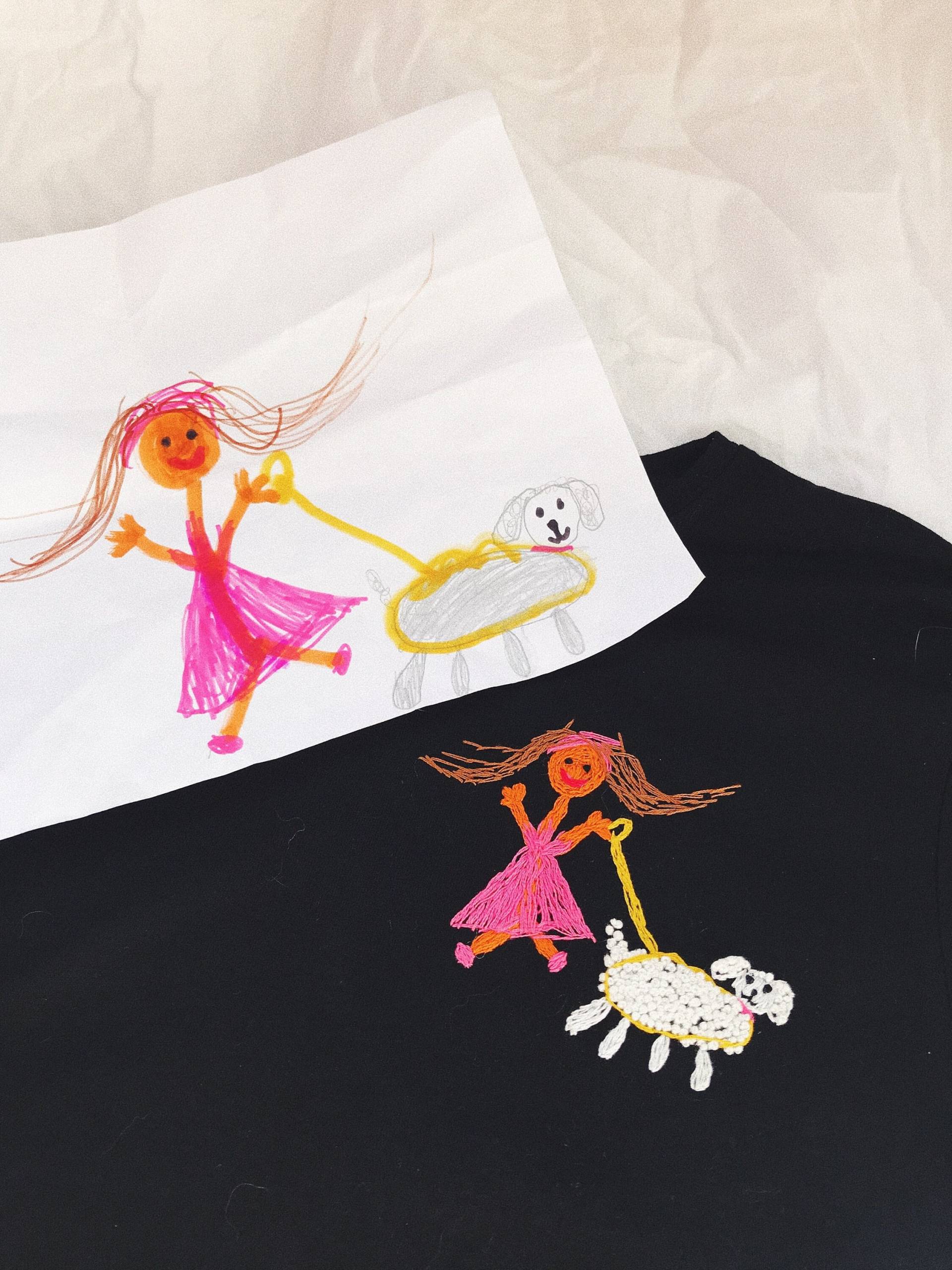 stickerei Kinder Illustrationen Auf T-Shirt | Personalisierte Kunst Shirt Individuelles Für Mama Papa Großmutter Mit Kind Zeichnung von kontoorstitch