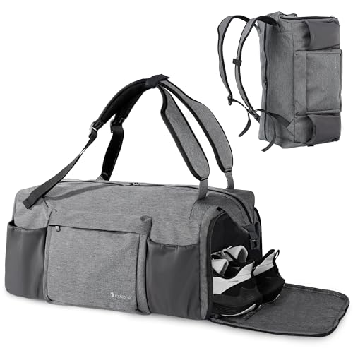 kookoomia Sporttasche Reisetasche Herren Damen 45L Sporttaschen Rucksack mit Schuhfach Nassfach Wasserdicht Gym Bag Sport Tasche Trainingstasche Fitness für Sport Reisen Schwimme Weekender- Grau von kookoomia