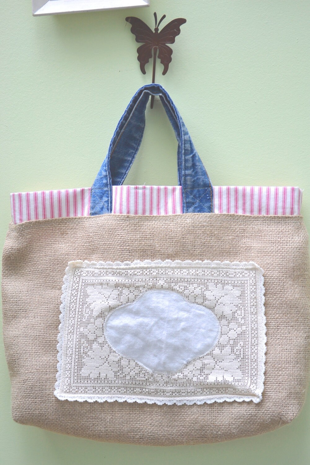 Einkaufstasche, Shabby Chic Tasche, Applizierte Jutetasche, Tote, Markt Unikat Sackleinen Tote Tasche Einkaufstasche, Shabby Chic Tasche, Applizierte Jutetasche, Tote, Markt Unikat Sackleinen Tote Tasche von kookyhandbags