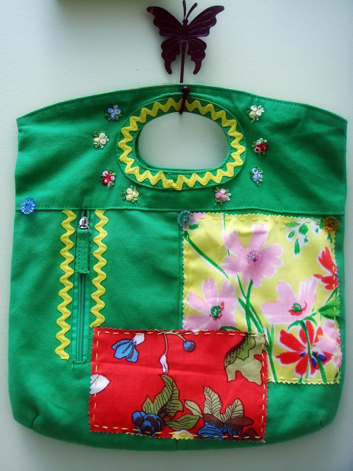Floral Geldbörse, Handgemachte Handtasche, Kleine Tote, Appliqué Tasche, Patchwork-Tasche, Grüne Sommer-Handtasche Floral Geldbörse, Handgemachte Handtasche, Kleine Tote, Appliqué Tasche, Patchwork-Tasche, Grüne Sommer-Handtasche von kookyhandbags