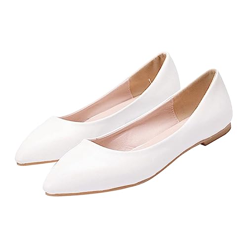 Damen Schuhe Mit Absatz Pumps weiche Ärmel, Klassische Schuhe, PU-Leute, weiß, niedriges Oberteil, tägliche Flache Viskose-Schuhe Damen Schuhe Elegant Sommer (White, 43) von koperras