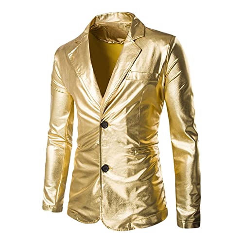 Herren Elegant Frühling Mens Open Slim Fit One Button Solid PU Farbe Anzugjacke Herren Jacken Für Sommer (Gold, L) von koperras