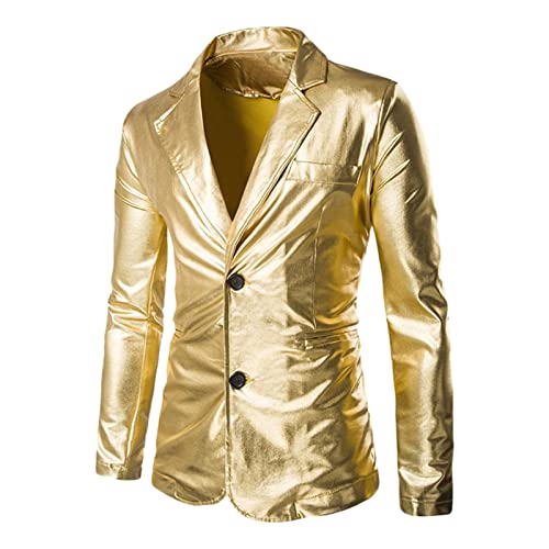 Herren Elegant Frühling Mens Open Slim Fit One Button Solid PU Farbe Anzugjacke Herren Jacken Für Sommer (Gold, XXXL) von koperras