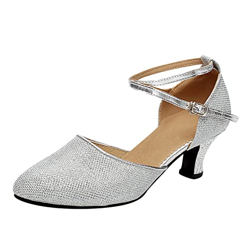 Kick Roller Schuhe Damen Social Latein Schuhe Tango Tanz Damen Tanzschuhe Damen Mittlere Absätze Damenschuhe 43 Weite G (Silver, 41) von koperras