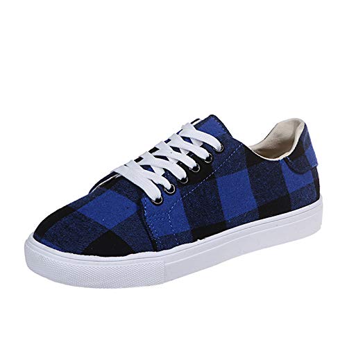 Silberne Schuhe Damen Pumps lässig kariert geschnürt Flache Stoffschuhe Turnschuhe Bunte Schuhe Damen (Blue, 38) von koperras