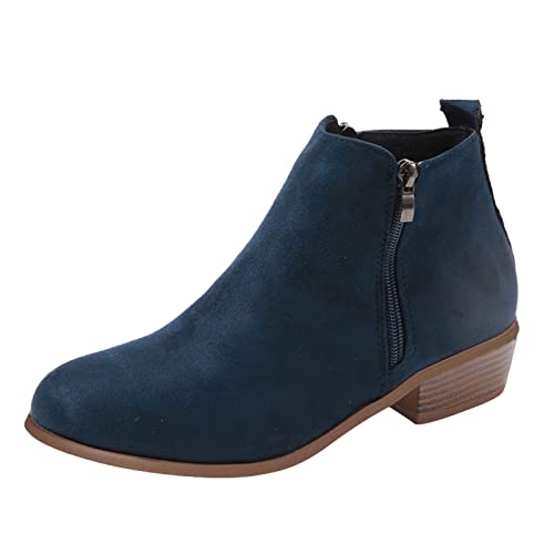 Stiefeletten Blau Damen 41 Mode Herbst Frauen Stiefeletten Chunky Heel Low Heel Seitlicher Reißverschluss Leopardenmuster Lässig Bequem Schaftweite 39 40 Cm (Blue, 41) von koperras