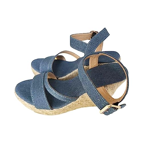 koperras Bequeme Schuhe Mit Klettverschluss Damen flachem Boden, römische Schuhe, Sommersandalen für Damen, modische Damensandalen Glitzer Schuhe Damen Schwarz (Blue, 38) von koperras