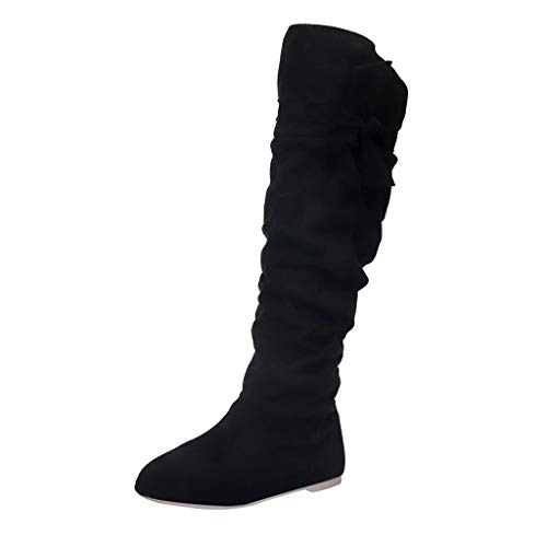 koperras Biker Damen Schwarz 39 Verknüpfte Mode niedliche Damenstiefel lange Damenflache schöne Damenstiefel Mädchen 30 Schwarz (Black, 43) von koperras