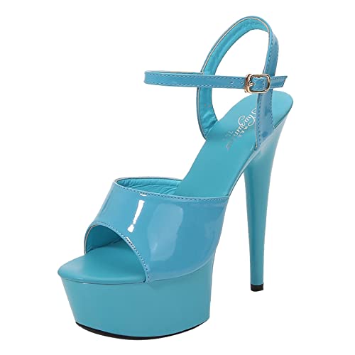 koperras Breite Schuhe Damen Sexy wasserdichte Plattform Sandaletten mit hohen Absätzen weibliche Fashionshoes für Frauen Schuhe Damen Schwarz Elegant Flach (Blue, 37) von koperras