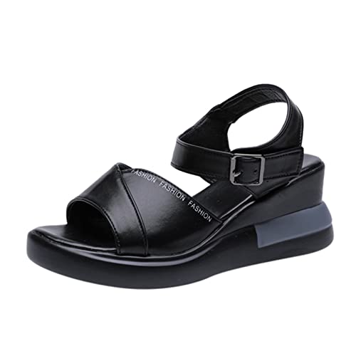 koperras Damen Schuhe 37 Atmungsaktive Schnürschuhe für Damen mit dicken Sohlen und Keilabsatz beiläufige Sandalen Jack Sandalen Damen (Black, 38) von koperras