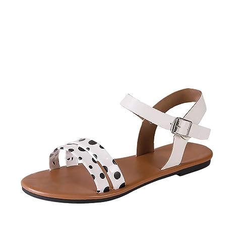 koperras Damen Schuhe Sommer hohle lässige Hausschuhe, flache Schuhe, Retro-Sandalen Damen Schuhe Wasserdicht Leicht (White, 37) von koperras