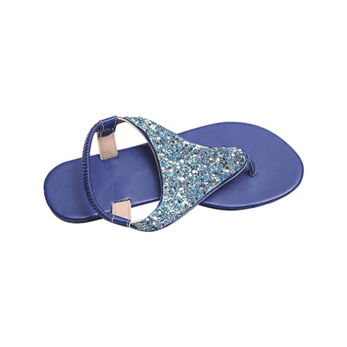 koperras Damenschuhe 405 lässige Glitzer-Pailletten-Sandalen, Clip-Toe-Pailletten-Sandalen Damen Schuhe Silber Absatz (Blue, 41) von koperras