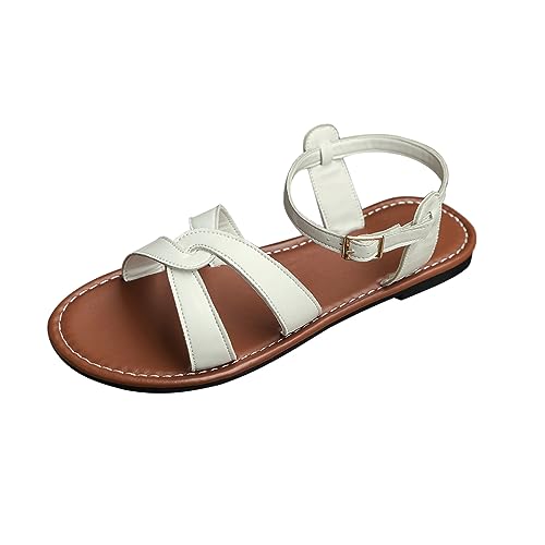 koperras Damenschuhe 42,5 hohle Freizeit-Hausschuhe, flache Schuhe, Retro-Sandalen, flache Damen-Sandalen Basketball Schuhe Damen (White, 37) von koperras