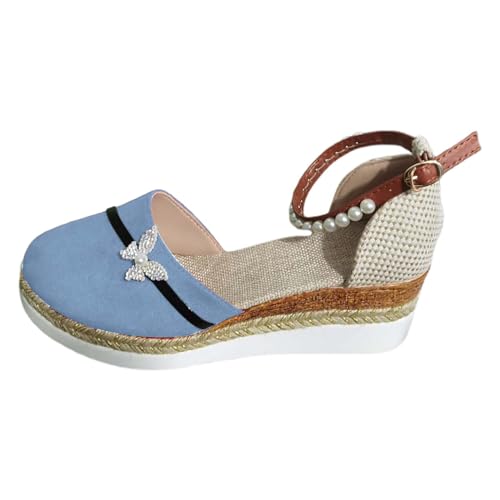 koperras Damenschuhe Dunkelblau mit flachem Boden, römische Schuhe, Sommersandalen für Damen, modische Damensandalen Damen Schuhe Elegant Mit Absatz Sommer (Blue, 38) von koperras