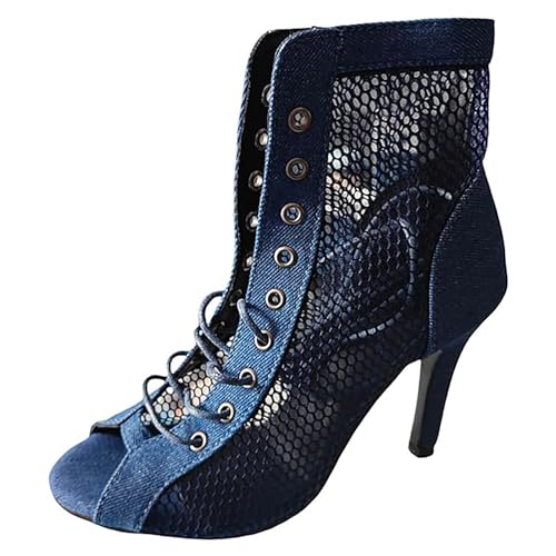 koperras Damenschuhe Für Einlagen Damen, feiner Absatz, eine Schnalle, Fischmaul, hohles Netz, Sandalen für Damen, hohe Absätze Schuhe Silber Damen Hochzeit (Blue, 37) von koperras