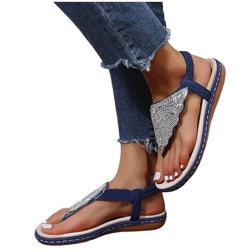 koperras Damenschuhe Gelb 36 lässig, glitzernde Strass-Riemchensandalen, Clip-Toe-Slip-Absatz-Sandalen Business Schuhe Damen Mit Schnallen (Blue, 38) von koperras