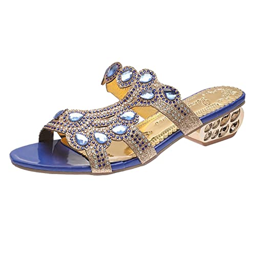 koperras Damenschuhe Pumps Flach Frühling Frauen dicke Ferse Schuhe niedrig und Mode Strass Sommer Absatz und Frauen Sandalen Schuhe Mit Rollen Damen 40 (Blue, 38) von koperras