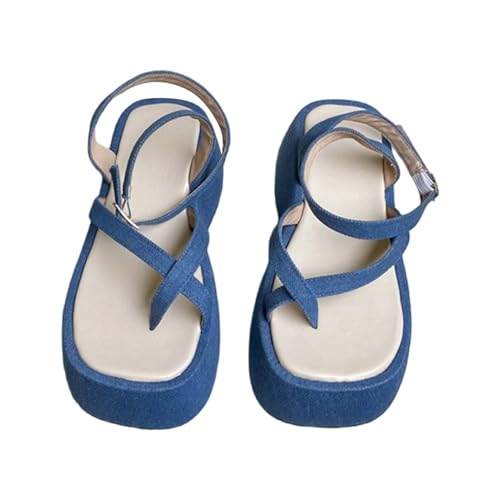 koperras Damenschuhe Pumps Keilabsatz Dicker Boden Römische Schuhe Sommermode Damen Sandalen Sandalen Damen Schmal (Blue, 40) von koperras