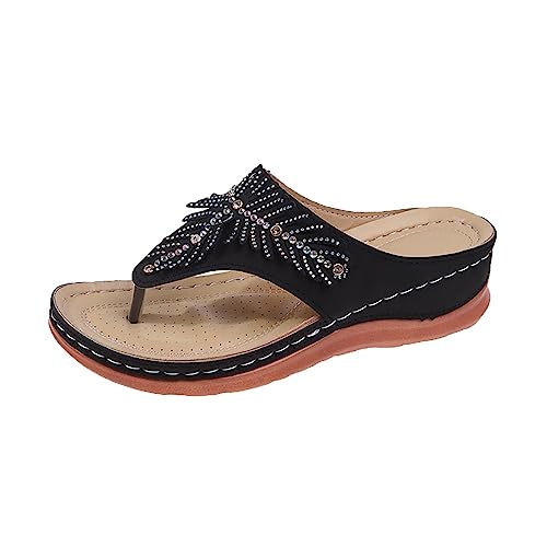 koperras Damenschuhe Schwarz Gr. 38 Slider, römische T-Form, offene Damen-Zehe, Sommer-Stütz-Slip-Flip-Flops, flach auf Clip-Boden mit Bogen, Damen-Sandalen Lunge Schuhe Damen (Black, 41) von koperras