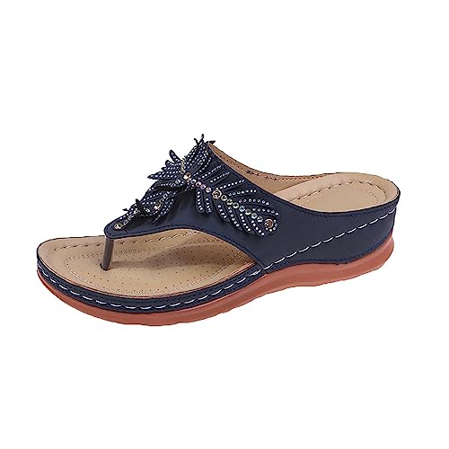 koperras Damenschuhe Schwarz Gr. 38 Slider, römische T-Form, offene Damen-Zehe, Sommer-Stütz-Slip-Flip-Flops, flach auf Clip-Boden mit Bogen, Damen-Sandalen Lunge Schuhe Damen (Blue, 42) von koperras