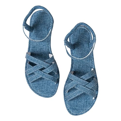 koperras Damenschuhe Sommerschuhe Rot lässige Hausschuhe, flache Schuhe, Retro-Sandalen Sandalen Schwarz Damen (Blue, 38) von koperras