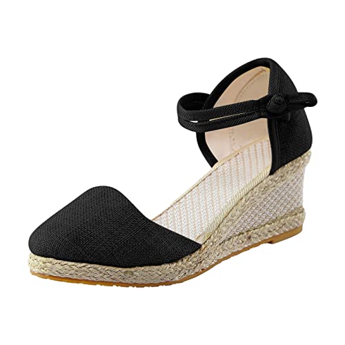 koperras Damenschuhe Stiefeletten Sommer Mode vielseitige geflochtene Schnalle atmungsaktive Keil-Sandalen Schuhe 80 Damen (Black, 42) von koperras
