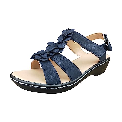 koperras Hallux Schuhe Damen Blumen-runde Zehen-Klett-Plateau-Sandalen Damen Schuhe Mit Absatz Winter (Blue, 43) von koperras