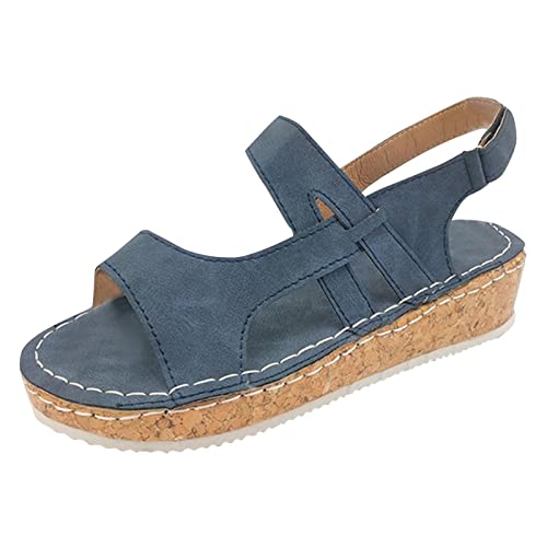 koperras Hallux Schuhe Damen Klettverschluss Fischmaul Keile Strand Open Toe Atmungsaktive Sandalen Schuhe Damen Schuhe Silber Sandalen (Blue, 37) von koperras