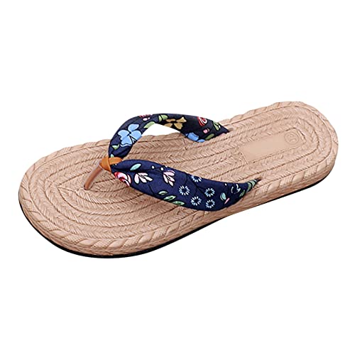 koperras Sommer Damen Schuhe Sommer Neues Muster Leinen Böhmische Hausschuhe Leichter Bequemer Flip Flop Offene Hohe Schuhe Damen Silber (Blue, 39) von koperras